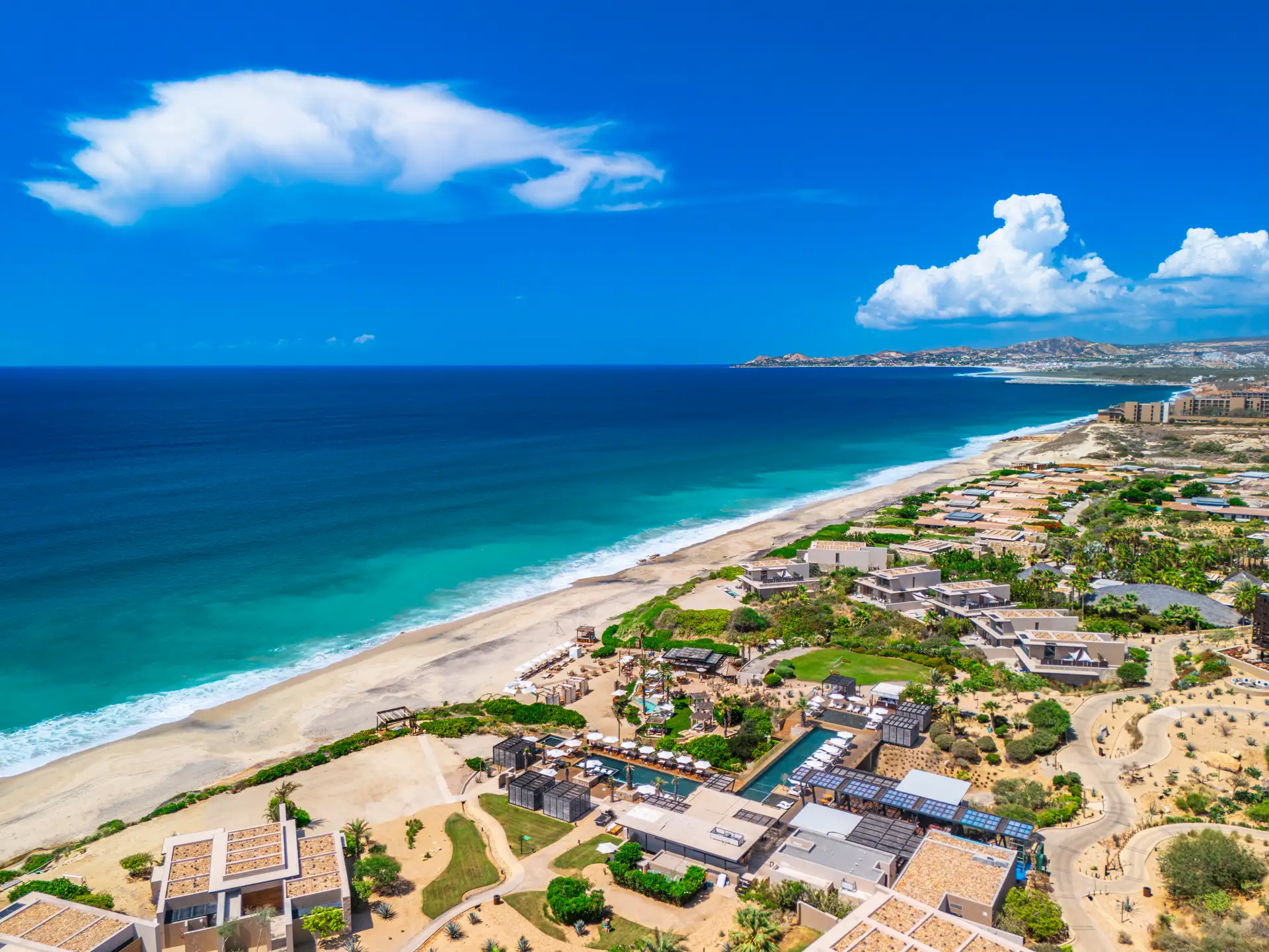 Aerial drone view of the Grand Reserve villa and the Sea of Cortez coastline